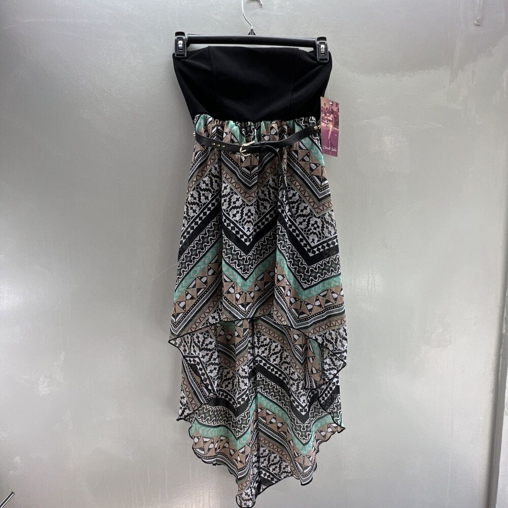 EMERALD SUNDAE  Dress Women's Size M Belted Hi Low Sleeveless Fit n' Flare